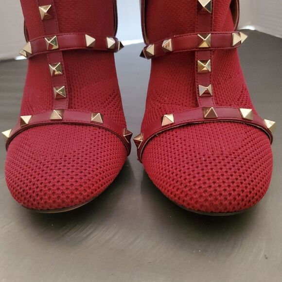 VALENTINO GARAVANI Knit Rockstud Bodytech Calfskin Sock Boot Heel Burgundy 39.5 - Picture 5 of 11